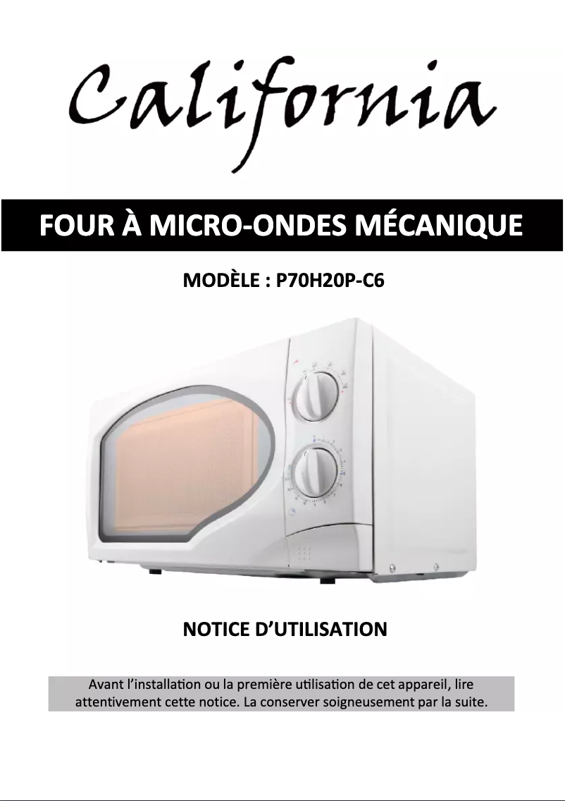 Image de la première page du manuel de l'appareil P70H20P-C6
