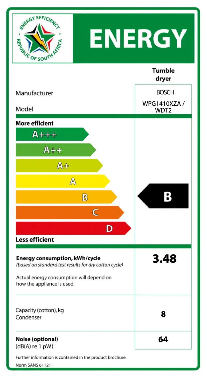 Page n°1 - Label énergétique Bosch WPG1410XZA