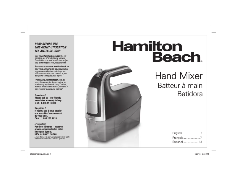 Page n°1 - Mode d'emploi Hamilton Beach 62621