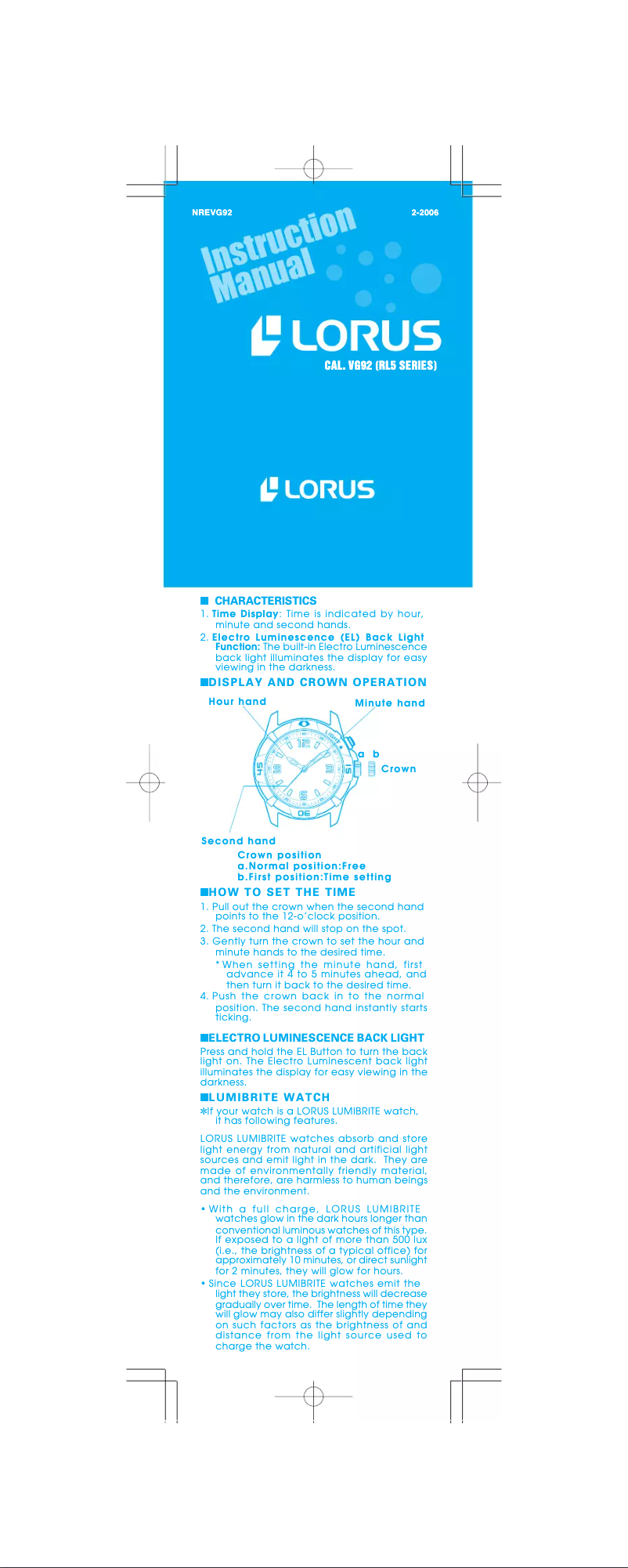 Image de la première page du manuel de l'appareil VG92