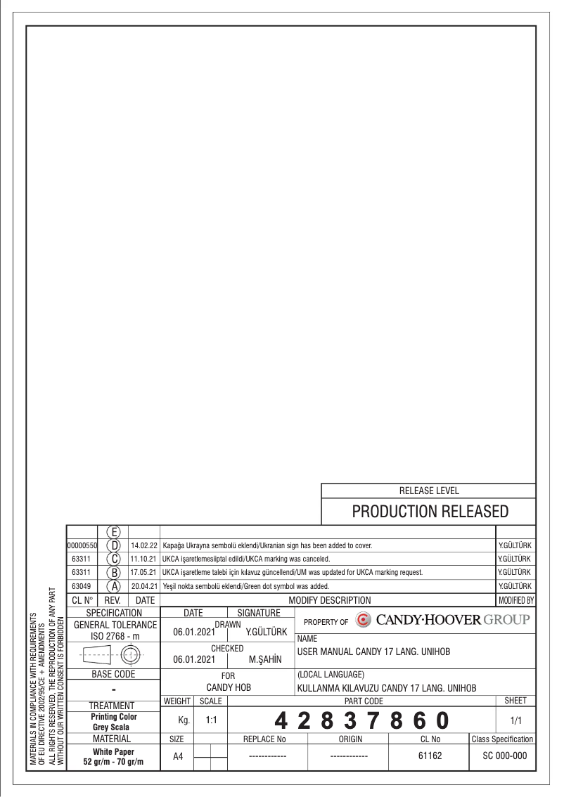 Page n°1 - Manuel utilisateur Candy CHG6BF4WPXW