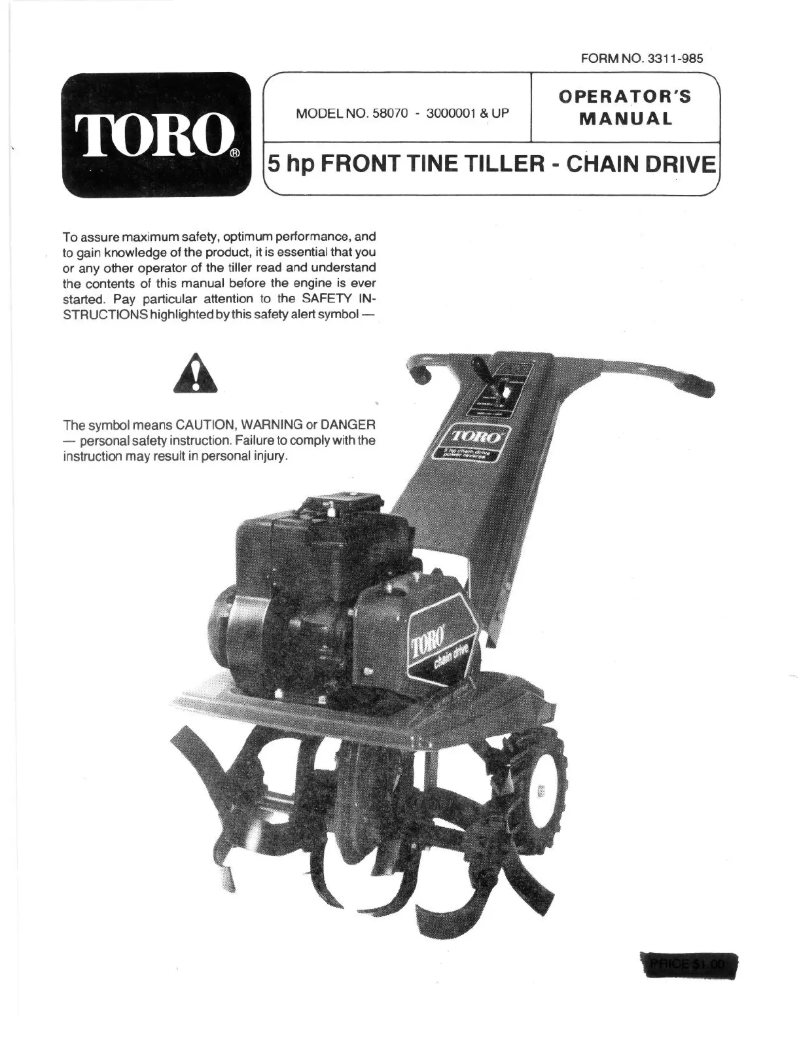 Page n°1 - Manuel utilisateur Toro 58070