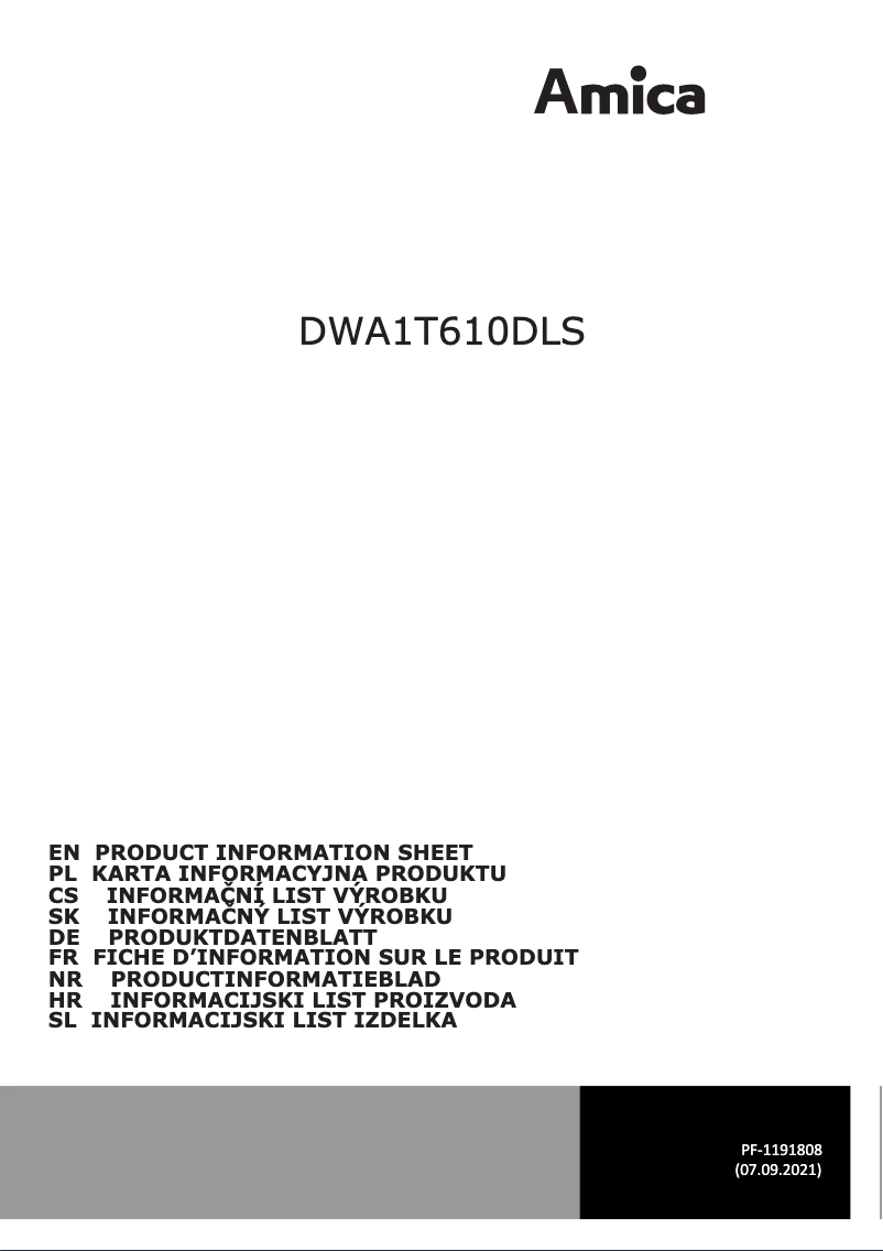 Page n°1 - Fiche technique Amica DWA1T610DLS