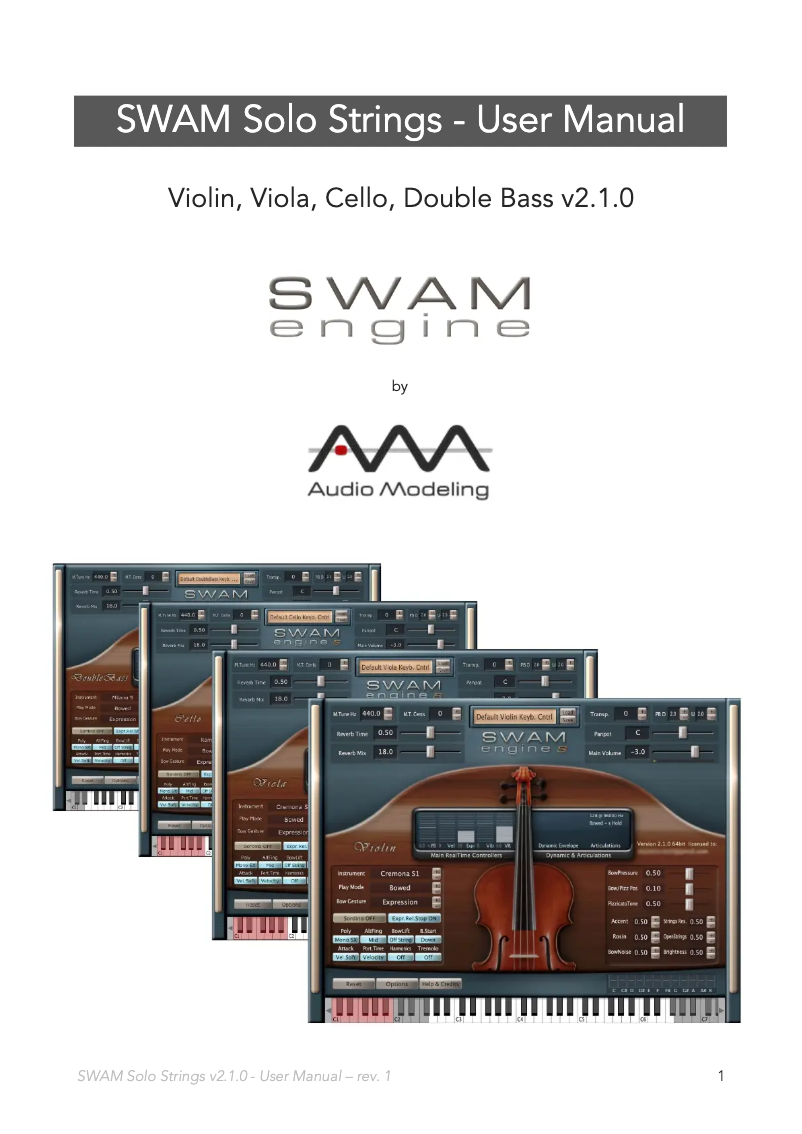 Page 1 de la notice Manuel utilisateur Audio Modeling SWAM Solo Strings