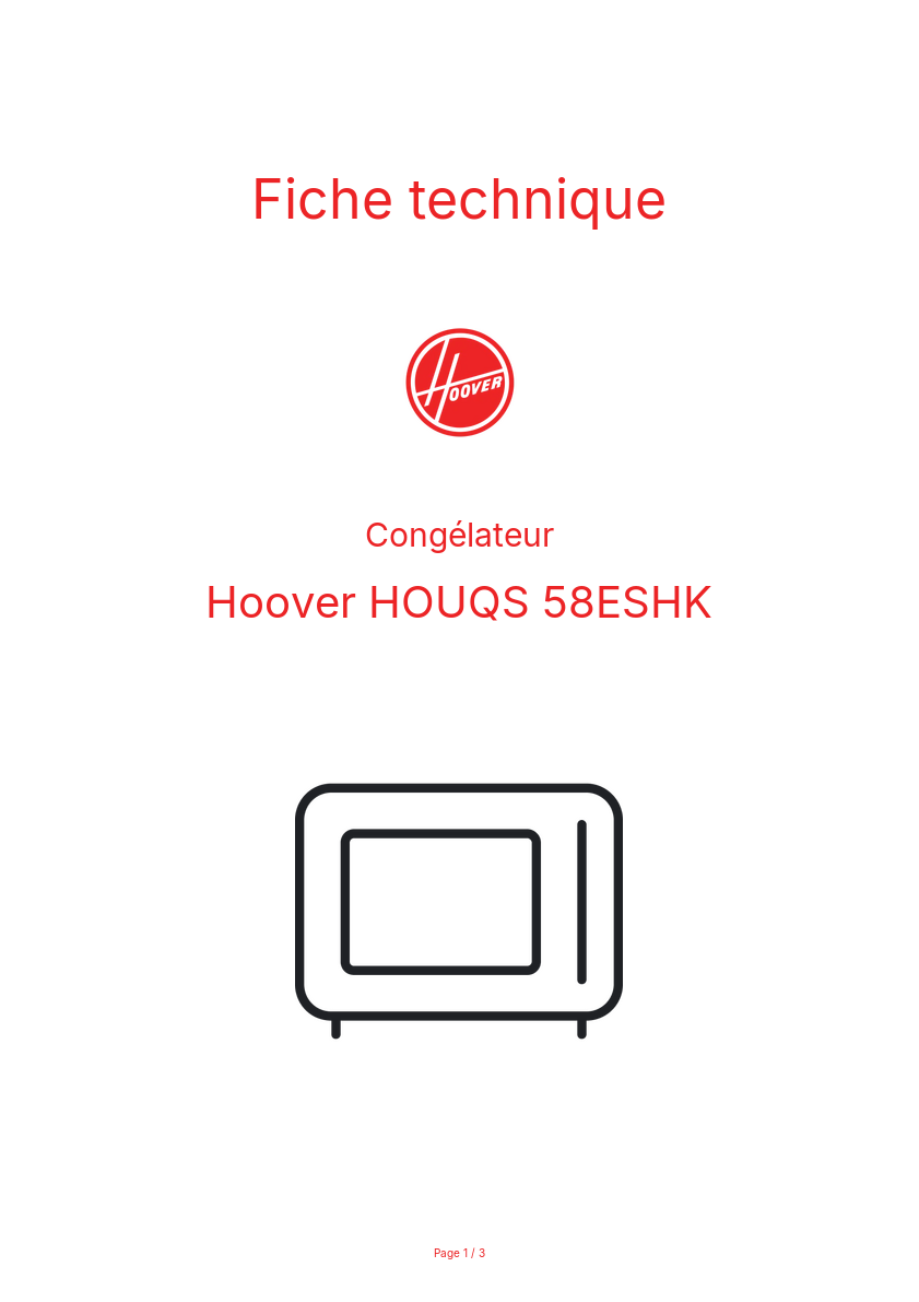 Page n°1 - Fiche technique Hoover HOUQS 58ESHK