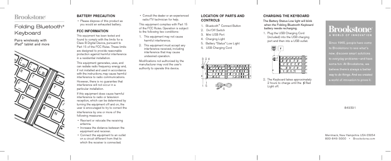 Page 1 de la notice Manuel utilisateur Brookstone Folding Bluetooth