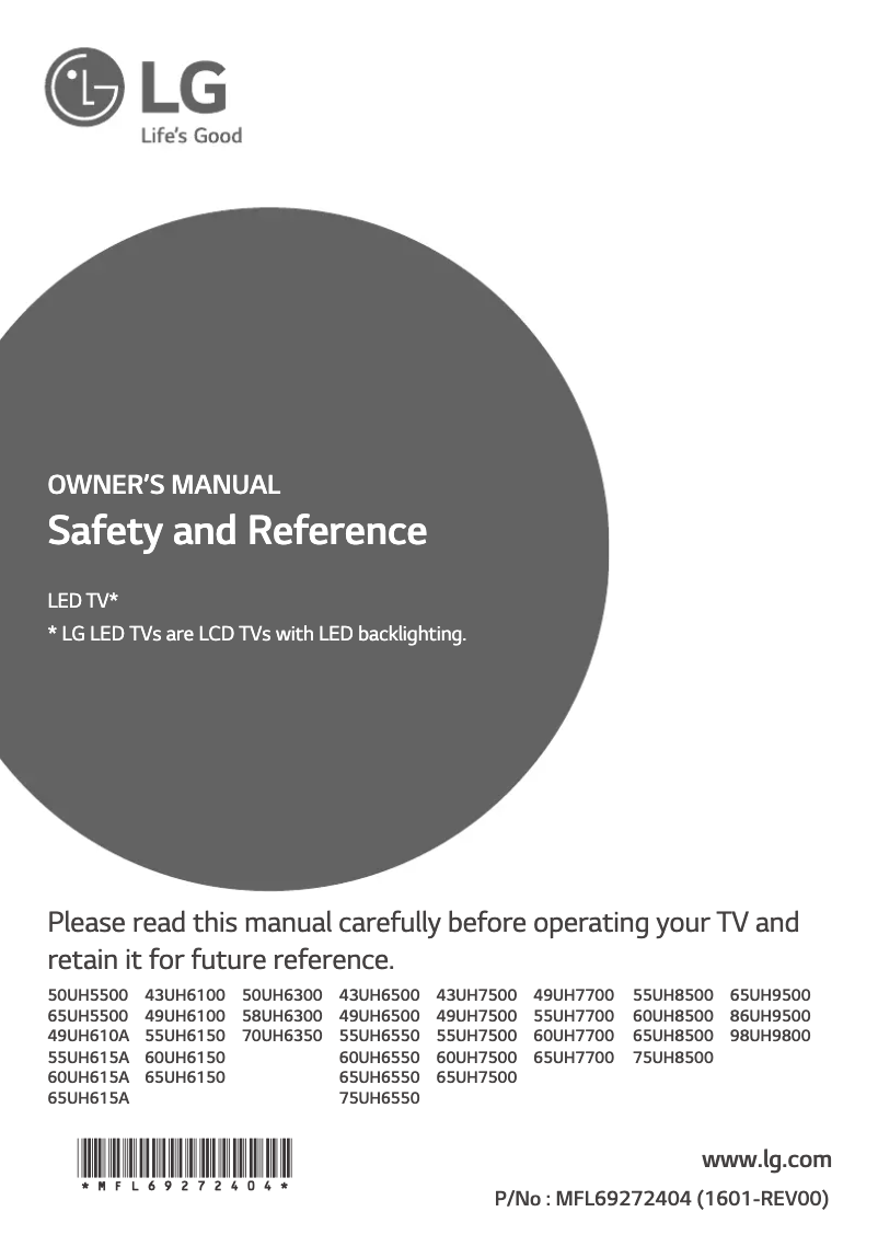 Page 1 de la notice Manuel utilisateur LG 58UH6300