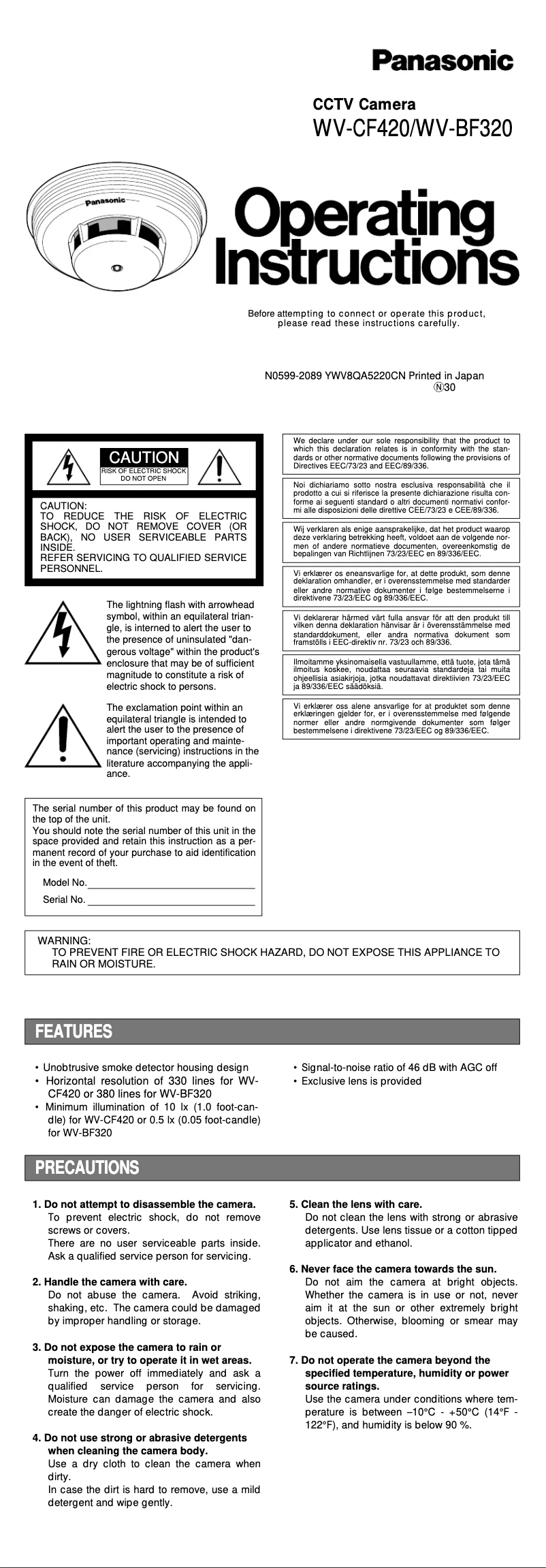 Page 1 de la notice Manuel utilisateur Panasonic WV-CF420