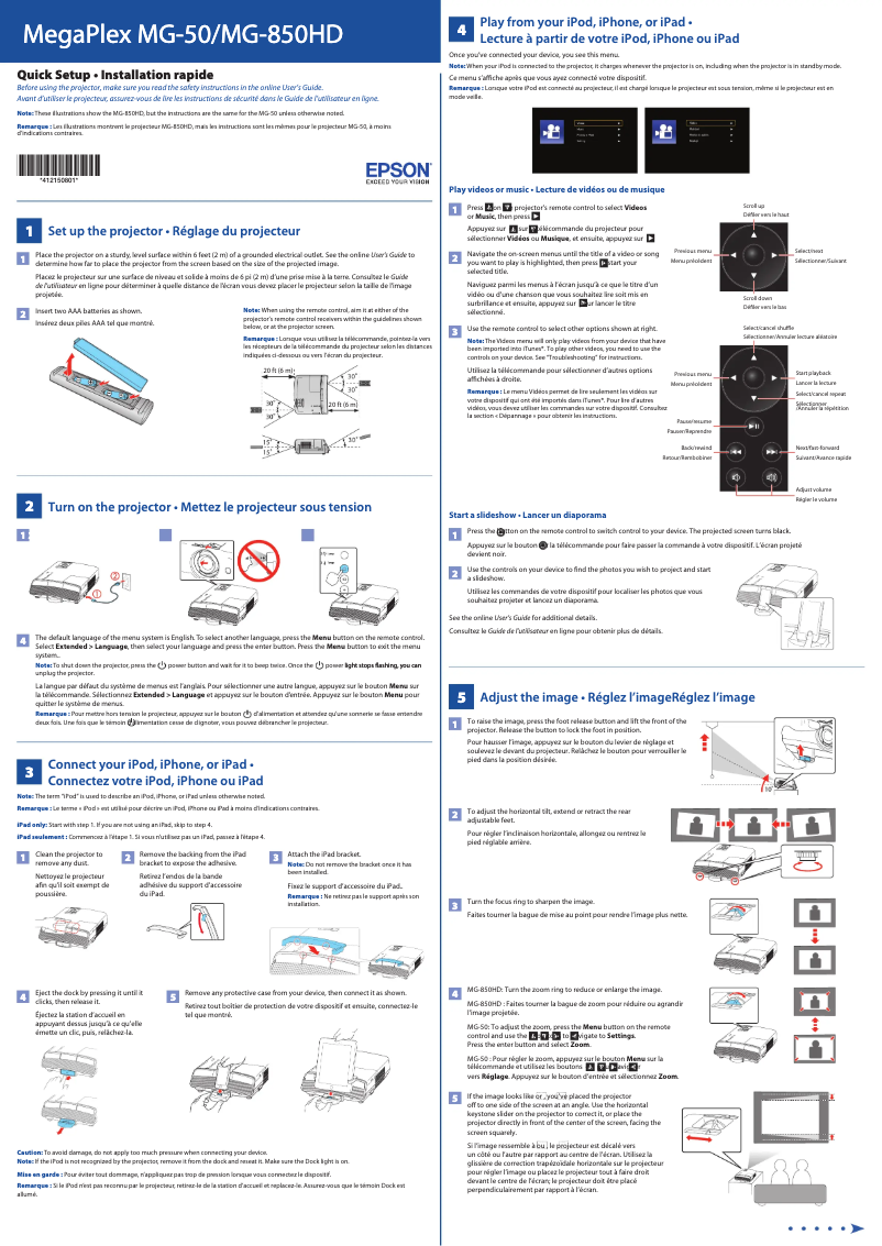 Page 1 de la notice Manuel utilisateur Epson MegaPlex MG-850HD