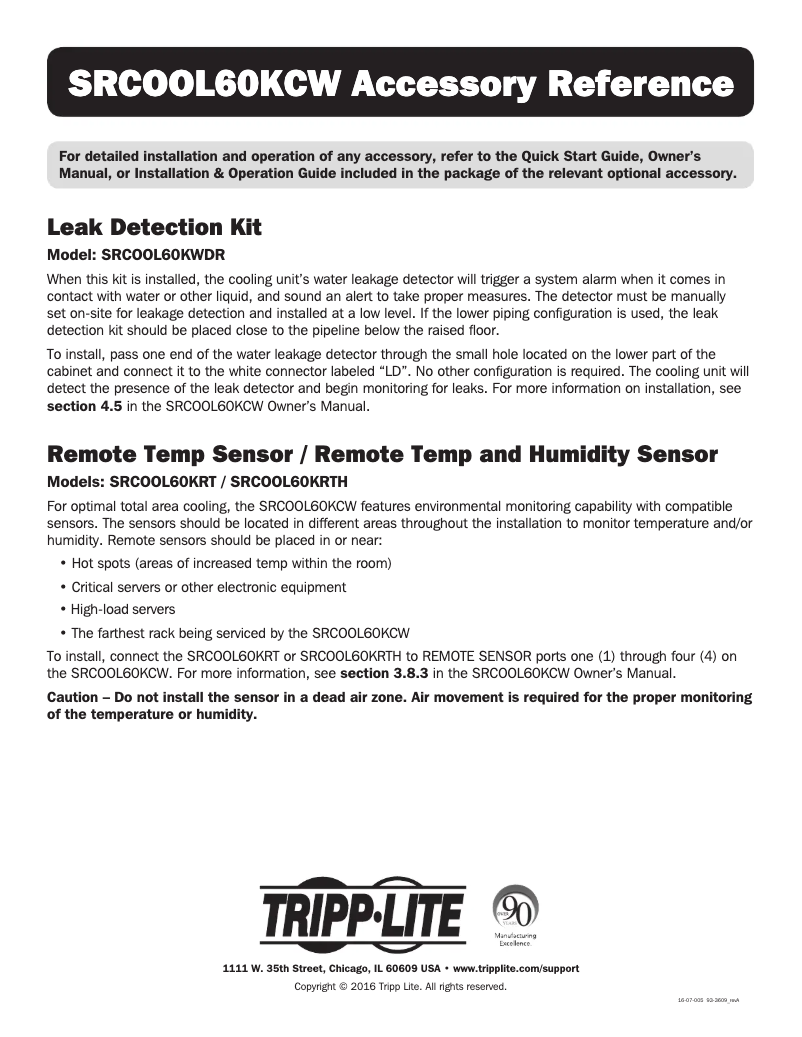 Page 1 de la notice Manuel utilisateur Tripp Lite SRCOOL60KRT