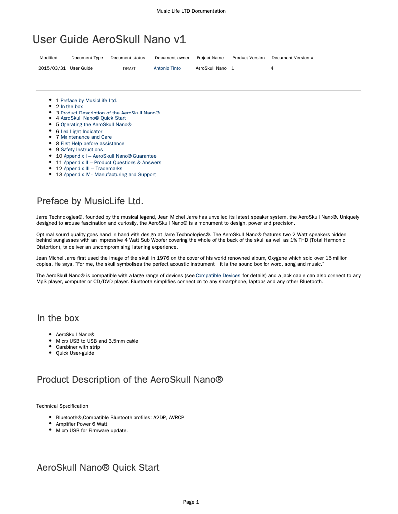Image de la première page du manuel de l'appareil AeroSkull Nano