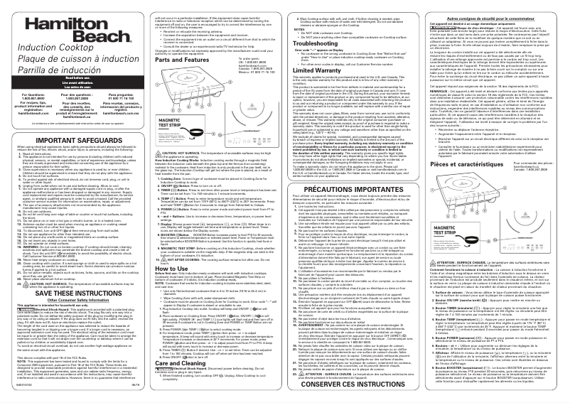 Page 1 de la notice Manuel utilisateur Hamilton Beach 34104