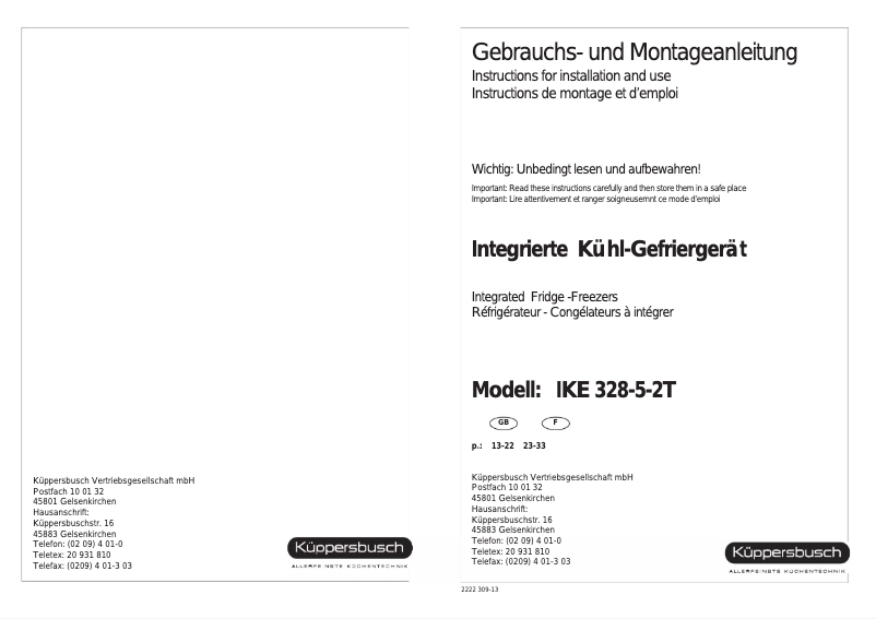 Page 1 de la notice Manuel utilisateur Küppersbusch IKE 328 5