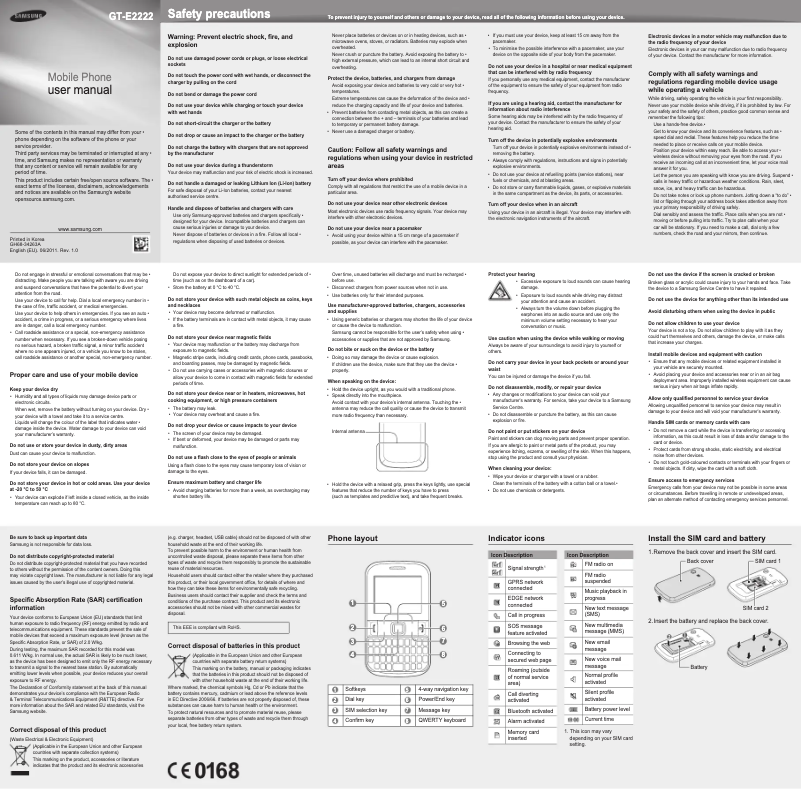 Page 1 de la notice Manuel utilisateur Samsung Ch@t 222