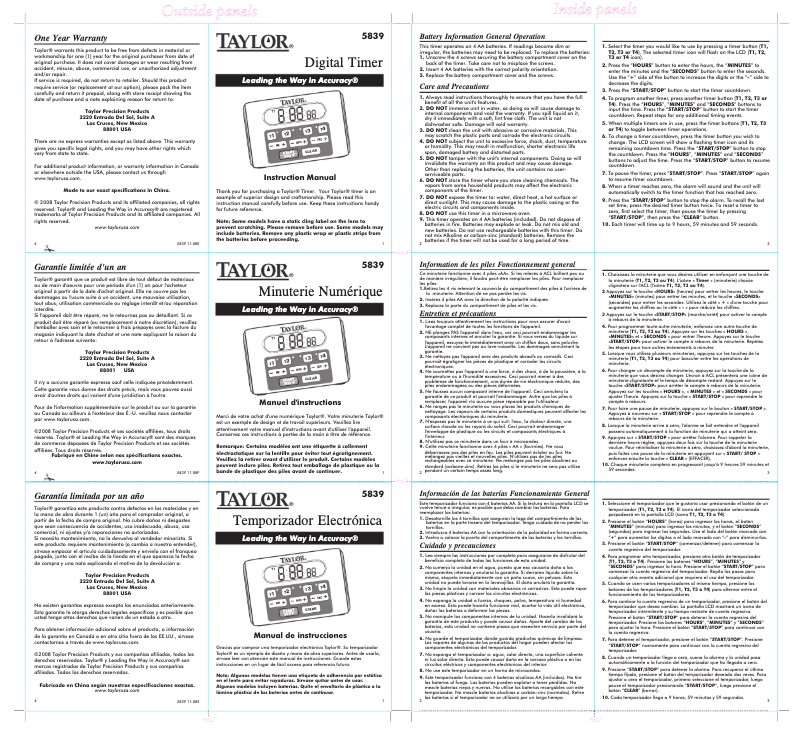 Página 1 del manual Manual de usuario Taylor 5839