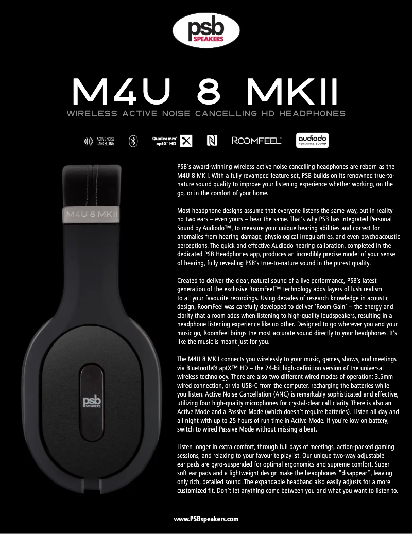 Page 1 of the manual Technical Sheet PSB M4U 8 MKII