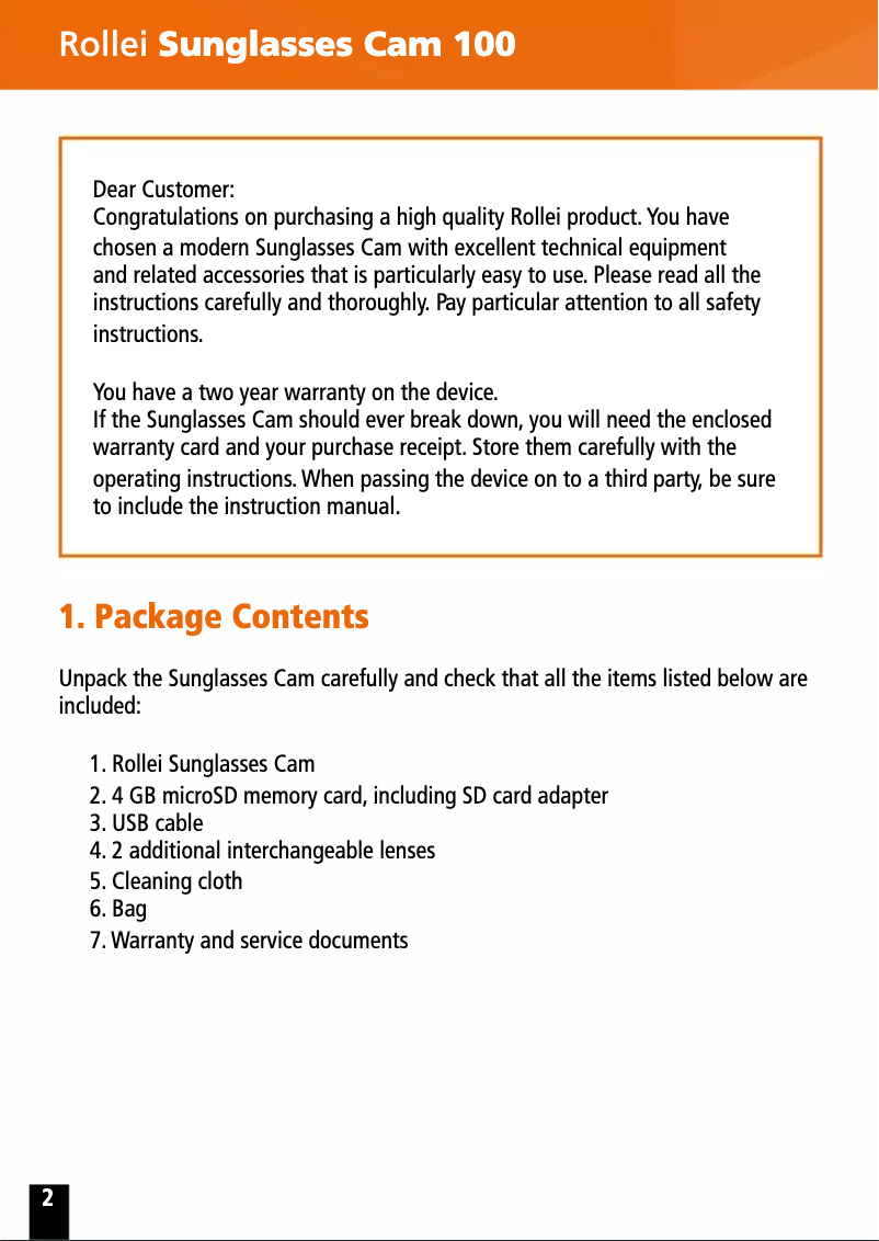 Page 1 de la notice Manuel utilisateur Rollei Sunglasses Cam 100