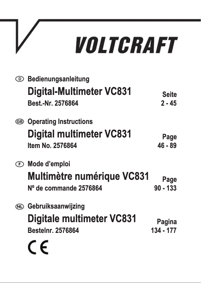 Page n°1 - Manuel utilisateur Voltcraft VC831