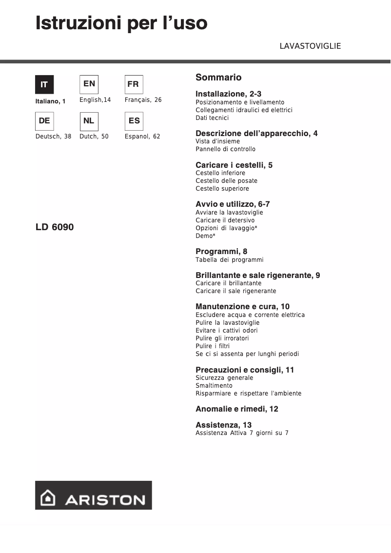 Page n°1 - Manuel utilisateur Hotpoint Ariston LD 6090 IX
