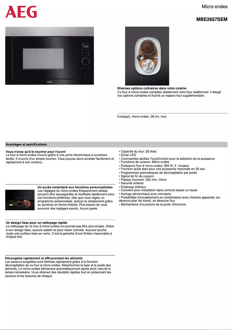 Página 1 del manual Ficha técnica AEG MBE2657SEM