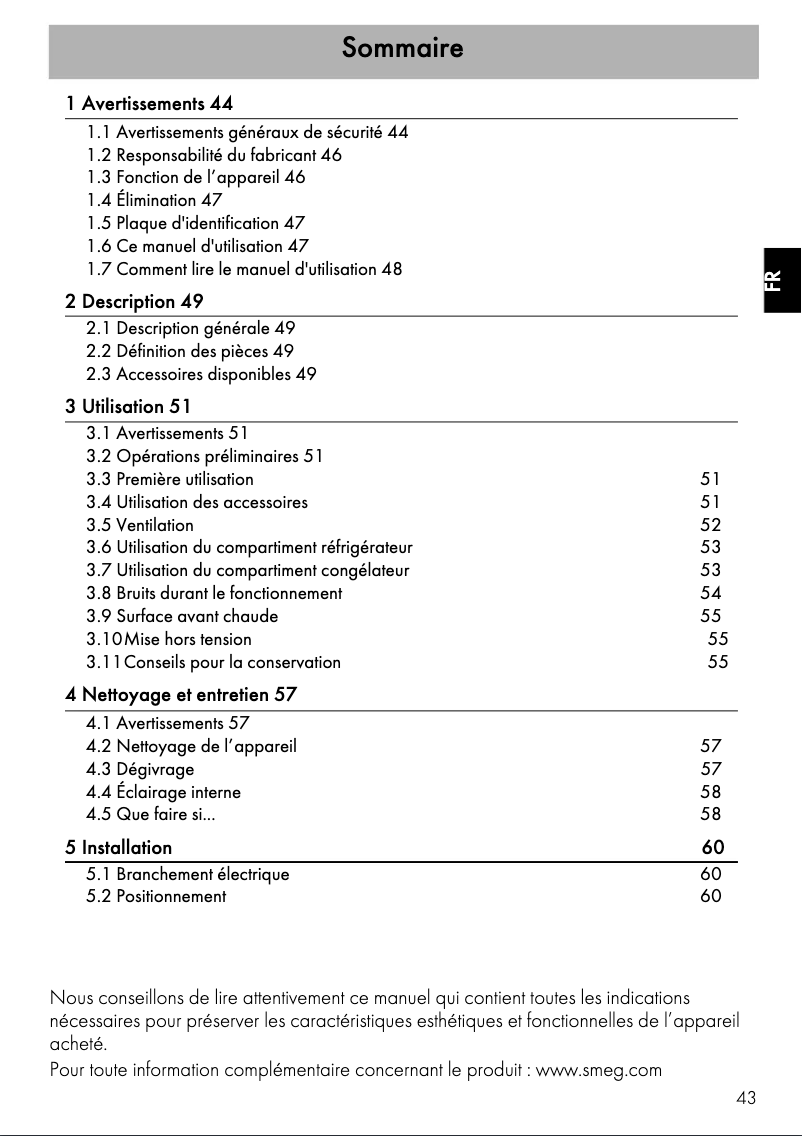 Page 1 de la notice Mode d'emploi Smeg FAB30ROR3