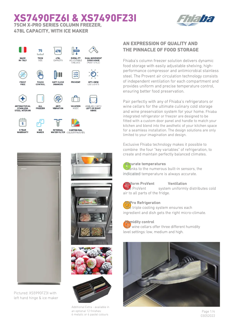 Page 1 de la notice Fiche technique Fhiaba XS7490FZ3IA