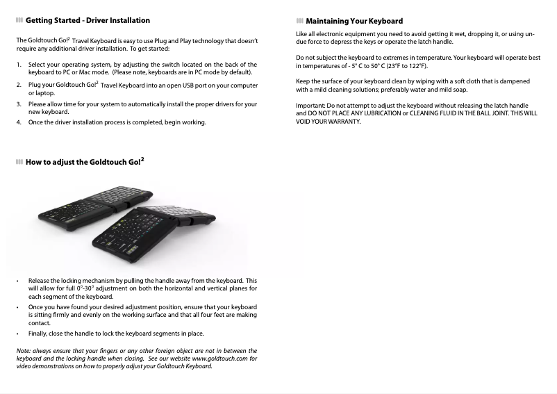 Page 1 de la notice Manuel utilisateur Bakker Elkhuizen Goldtouch Travel Go2