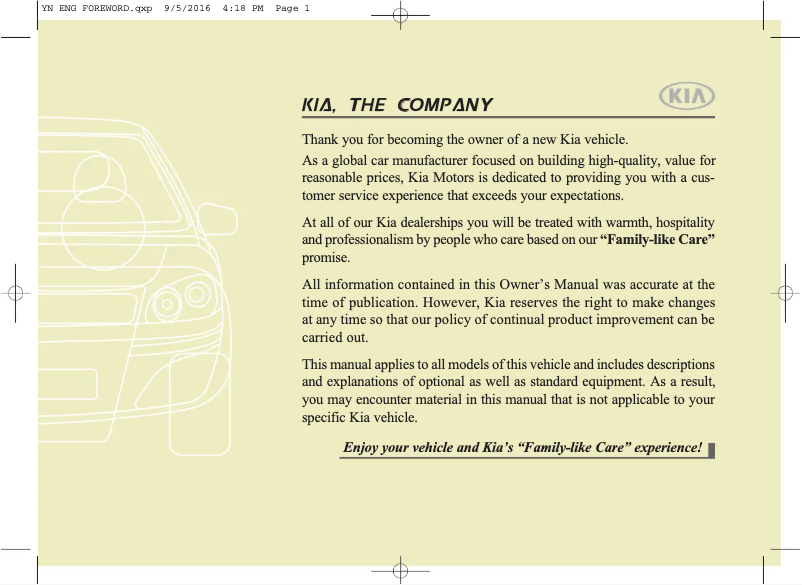 Page 1 de la notice Manuel utilisateur Kia Venga (2013)