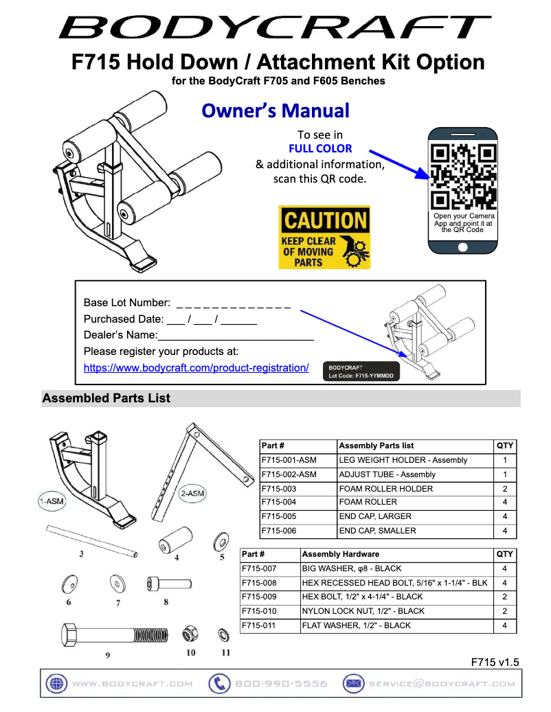 Page 1 de la notice Manuel utilisateur BodyCraft F715