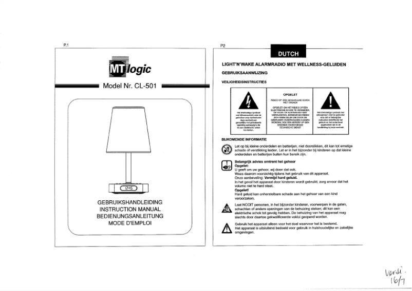 Page n°1 - Manuel utilisateur MT Logic CL 501