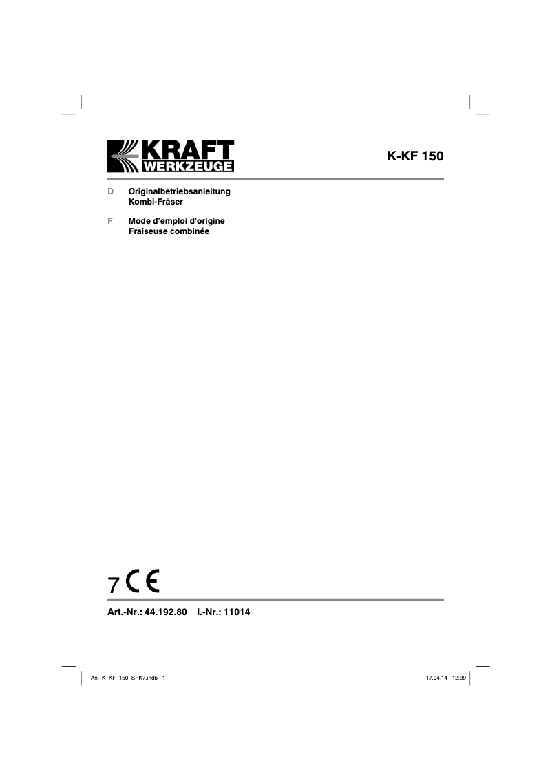 Page 1 de la notice Manuel utilisateur Kraft K-KF 150