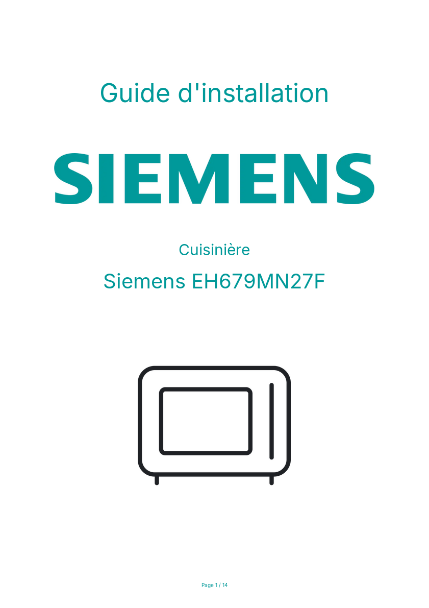 Page n°1 - Guide d'installation Siemens EH679MN27F