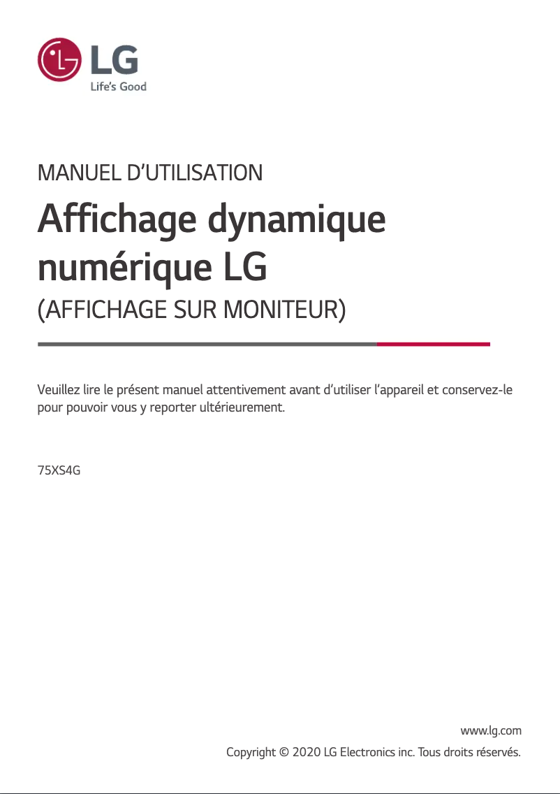 Page 1 de la notice Manuel utilisateur LG 75XS4G