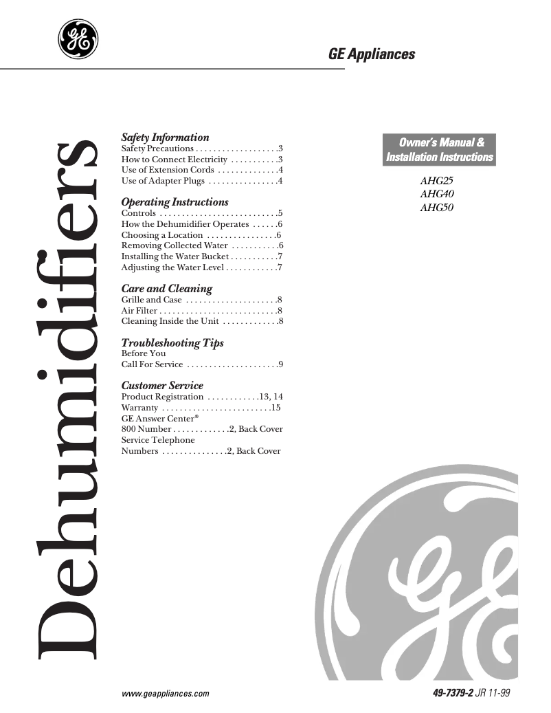 Page 1 de la notice Manuel utilisateur GE AHG25LA