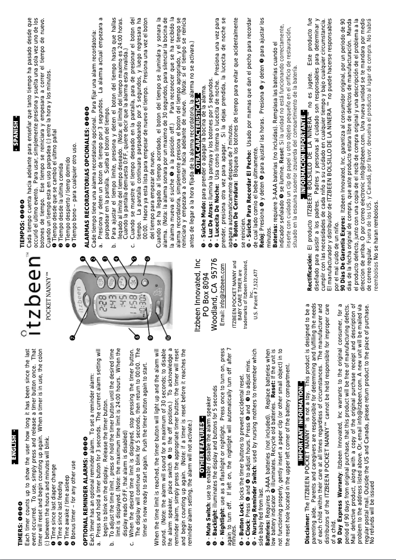 Image de la première page du manuel de l'appareil Pocket Nanny