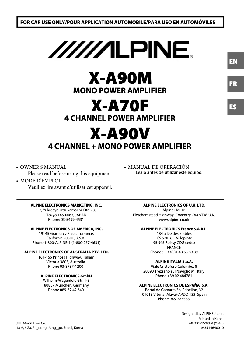 Page 1 de la notice Manuel utilisateur Alpine X-A90V