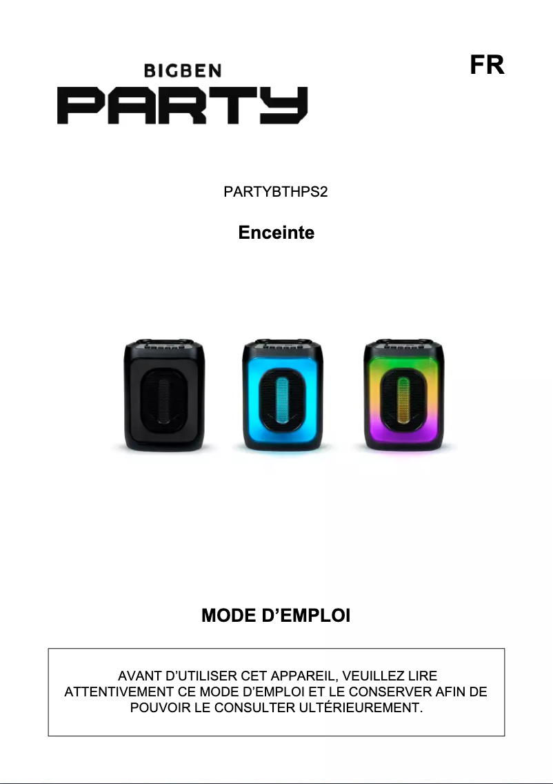 Page 1 de la notice Manuel utilisateur Bigben PARTYBTHPS2