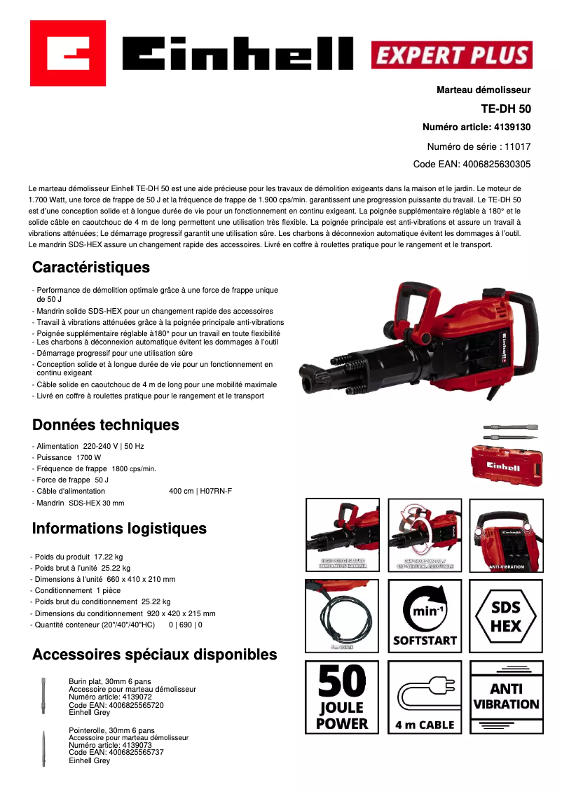 Page n°1 - Fiche technique Einhell TP-DH 50