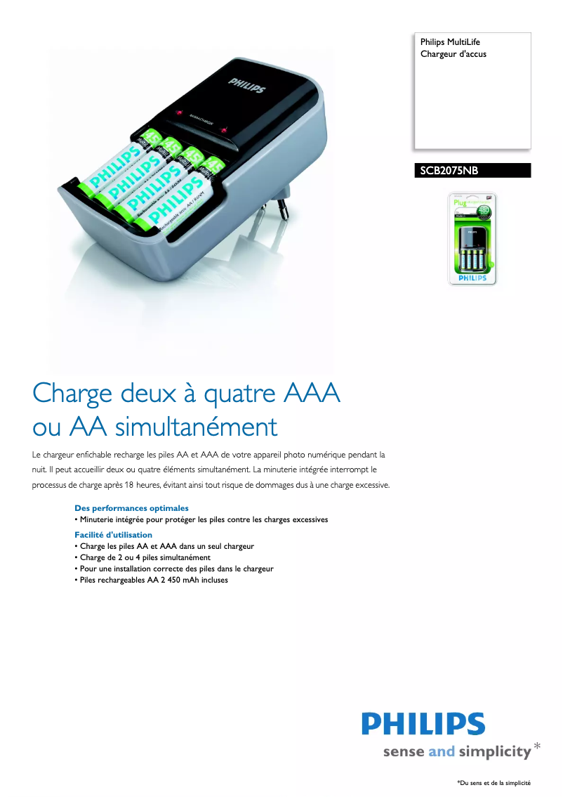 Page 1 of the manual Technical Sheet Philips MultiLife SCB2075NB