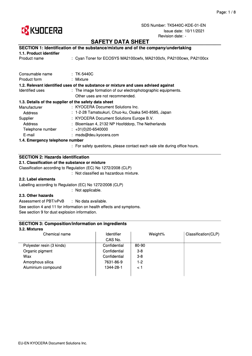 Page 1 de la notice Instructions de sécurité Kyocera ECOSYS MA2100cwfx