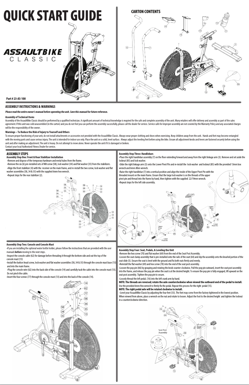 Page 1 de la notice Manuel utilisateur Assault Bike Classic