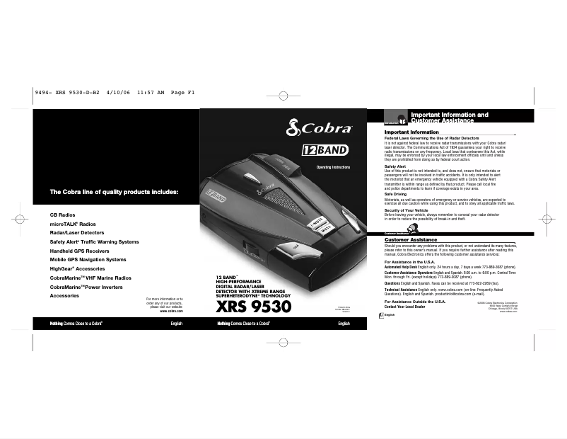 Page 1 de la notice Manuel utilisateur Cobra XRS 9530