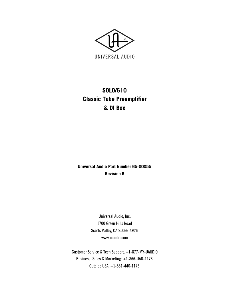 Page 1 of the manual User Manual Universal Audio Solo/610