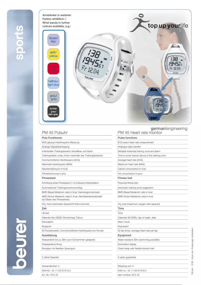 Page 1 de la notice Fiche technique Beurer PM 45