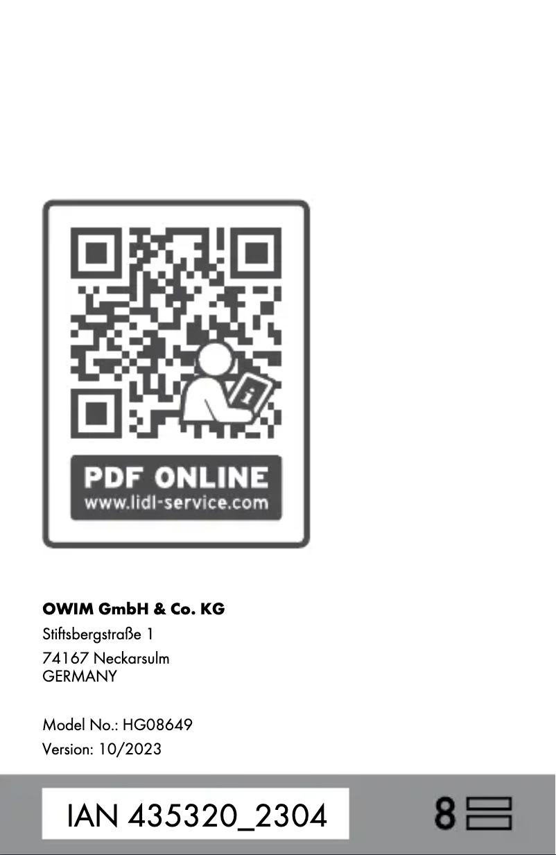 Page 1 de la notice Manuel utilisateur Livarno Lux HG08649