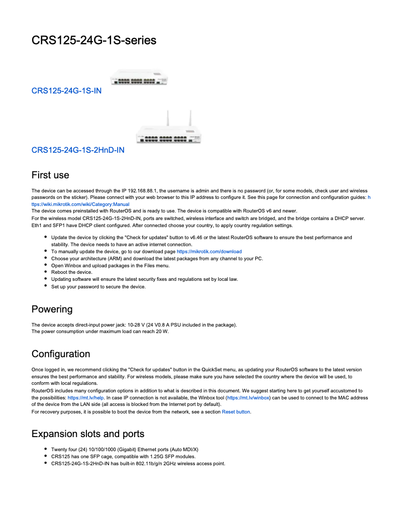 Page n°1 - Manuel utilisateur Mikrotik CRS125-24G-1S-2HnD-IN