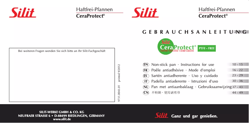 Página 1 del manual Manual de usuario Silit CeraProtect