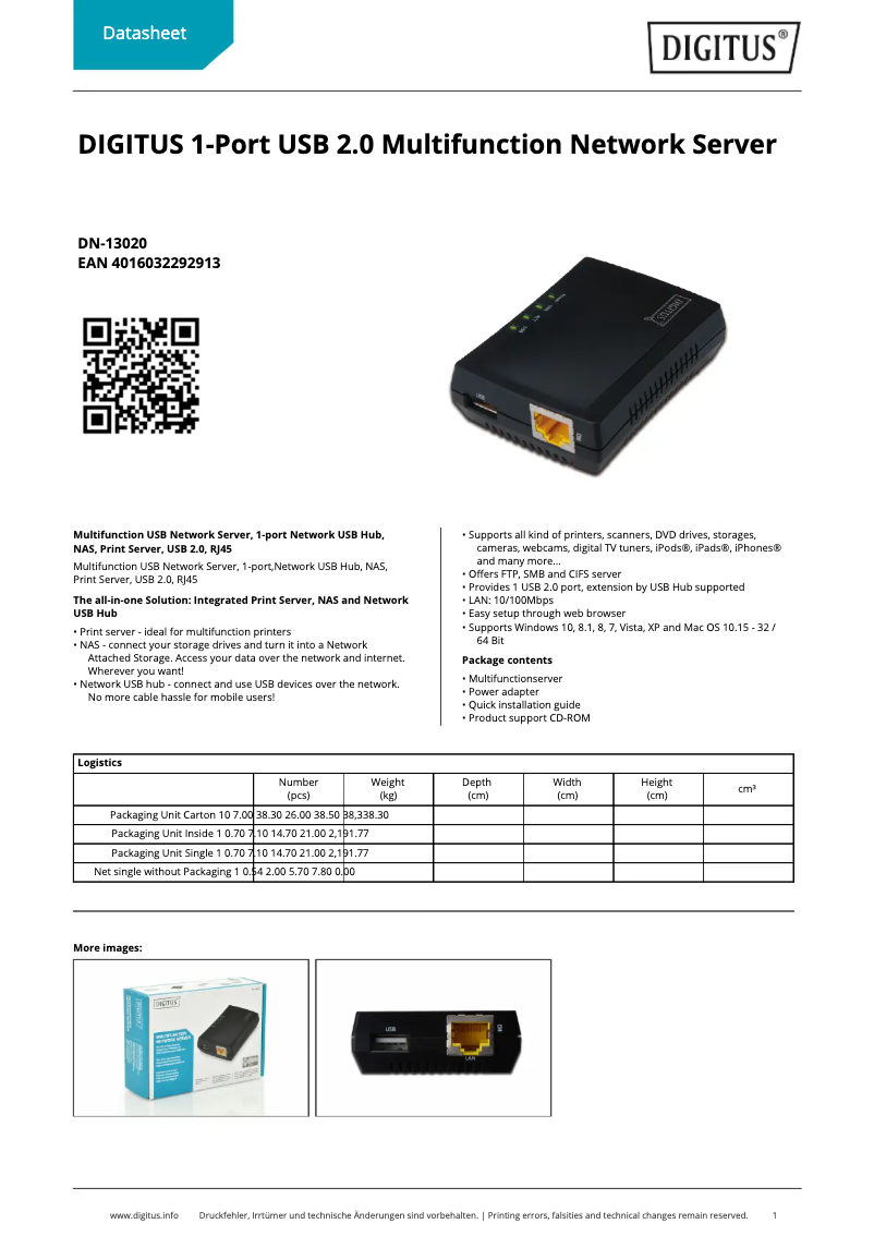 Page n°1 - Fiche technique Digitus DN-13020