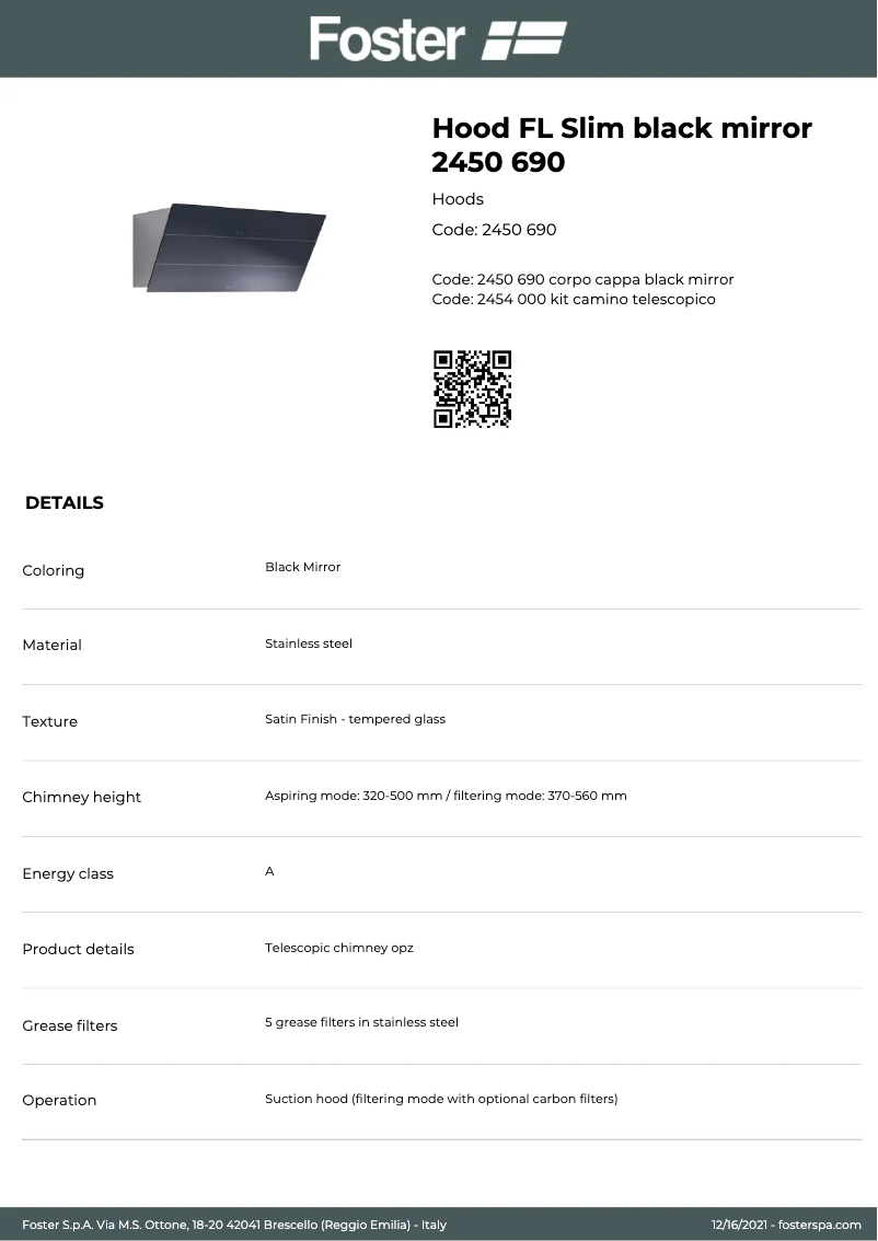 Page 1 de la notice Manuel utilisateur Foster FL Slim 2450 690