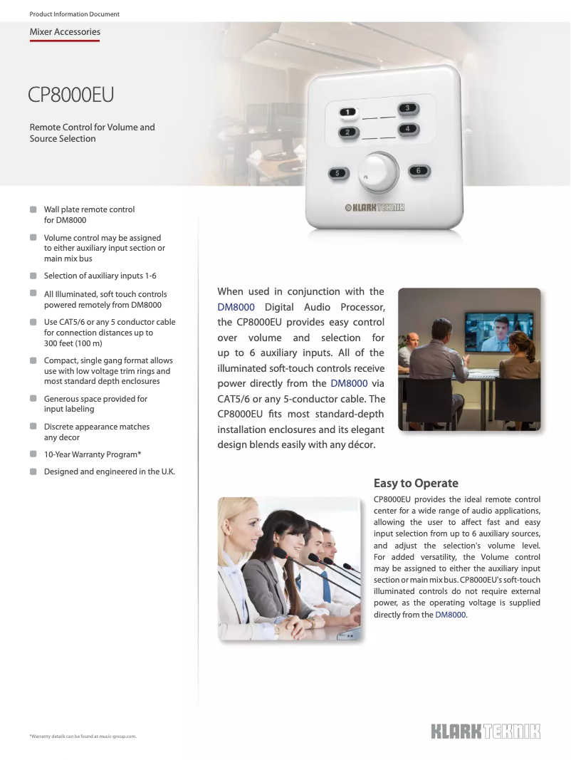Page 1 de la notice Fiche technique Klark Teknik CP8000EU